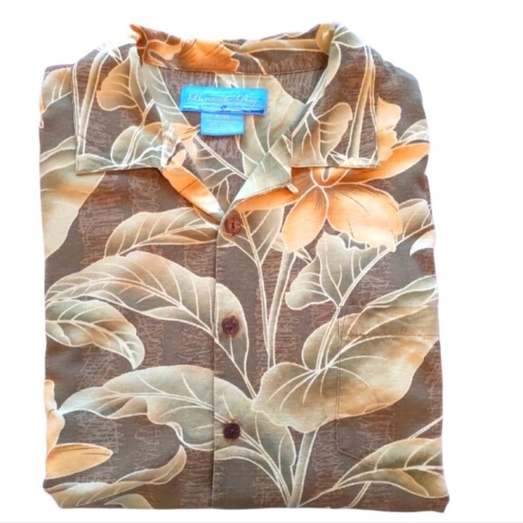 BAHAMA BAY Tropical Button Shirt Silk Green Island Beach Party SZ XL - Picture 2 of 6